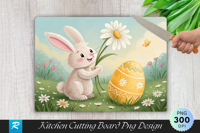 Bunny with Daisy and Easter Egg Cutting Board PNG Design Sublimation Regulrcrative 