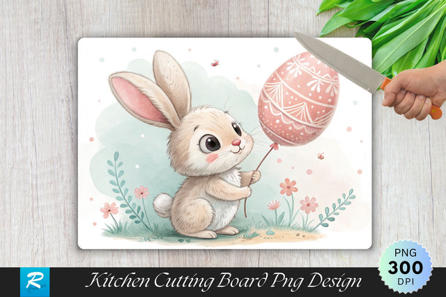 Bunny with Easter Egg Balloon Cutting Board PNG Design Sublimation Regulrcrative 