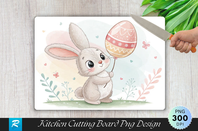 Bunny with Easter Egg Balloon Cutting Board PNG Design Sublimation Regulrcrative 