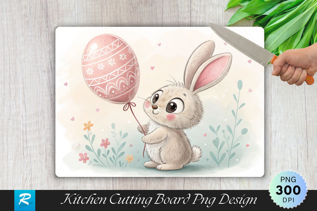 Bunny with Easter Egg Balloon Cutting Board PNG Design Sublimation Regulrcrative 