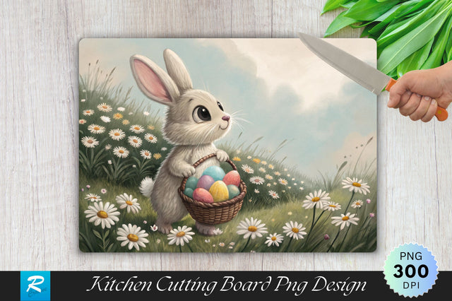 Bunny with Easter Eggs in Daisies Cutting Board PNG Design Sublimation Regulrcrative 