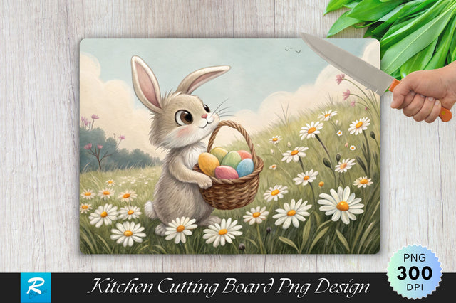 Bunny with Easter Eggs in Daisies Cutting Board PNG Design Sublimation Regulrcrative 