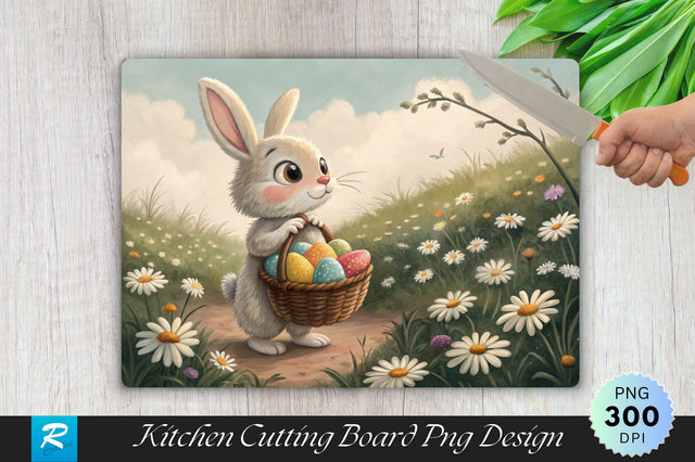 Bunny with Easter Eggs in Daisies Cutting Board PNG Design Sublimation Regulrcrative 