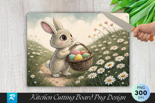 Bunny with Easter Eggs in Daisies Cutting Board PNG Design Sublimation Regulrcrative 