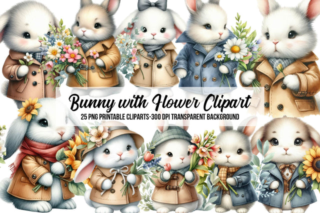 Bunny with Flower Clipart Sublimation Rupkotha 