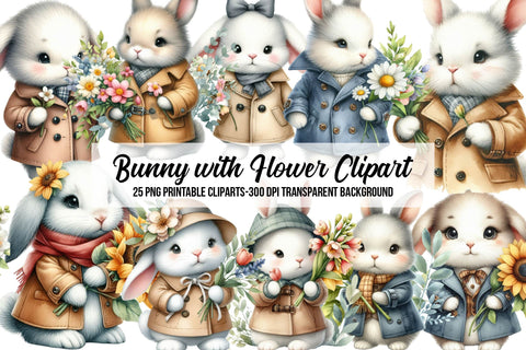 Bunny with Flower Clipart Sublimation Rupkotha 