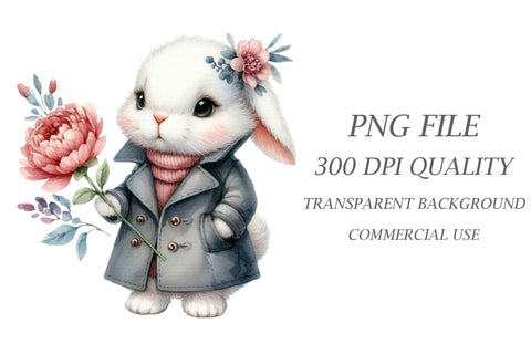 Bunny with Flower Clipart Sublimation Rupkotha 
