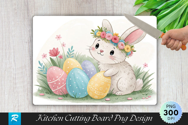 Bunny with Flower Crown and Easter Eggs Cutting Board Sublimation Sublimation Regulrcrative 