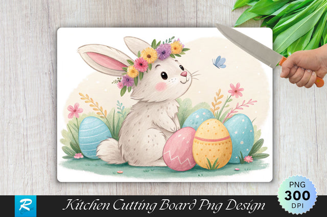 Bunny with Flower Crown and Easter Eggs Cutting Board Sublimation Sublimation Regulrcrative 