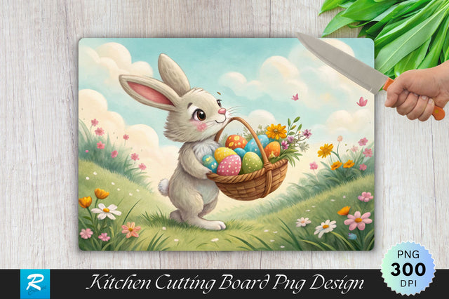 Bunny with Painted Eggs Cutting Board PNG Design Sublimation Regulrcrative 