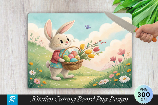 Bunny with Painted Eggs Cutting Board PNG Design Sublimation Regulrcrative 