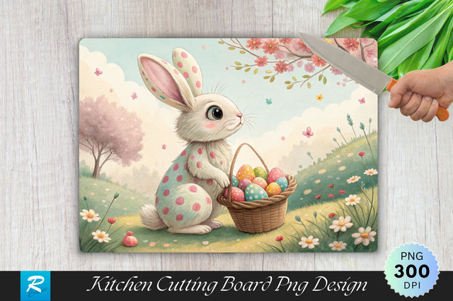Bunny with Pastel Polka Dots and Easter Eggs Cutting Board PNG Design Sublimation Regulrcrative 
