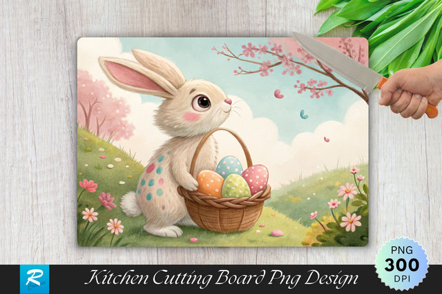 Bunny with Pastel Polka Dots and Easter Eggs Cutting Board PNG Design Sublimation Regulrcrative 