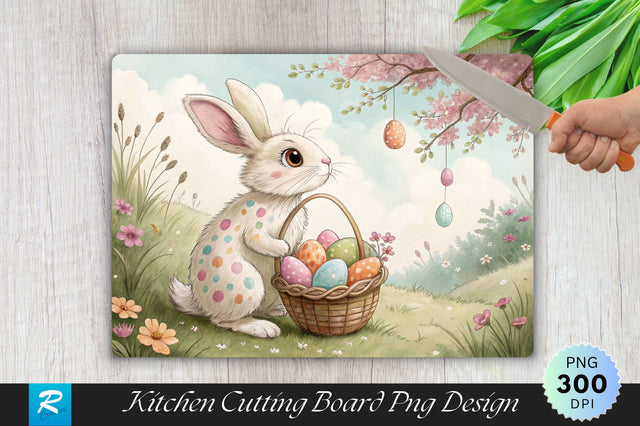 Bunny with Pastel Polka Dots and Easter Eggs Cutting Board PNG Design Sublimation Regulrcrative 