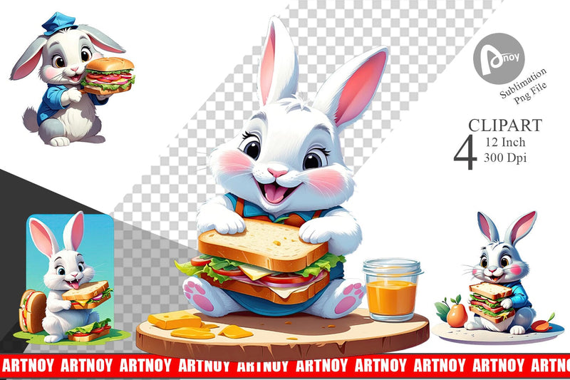 Bunny with Sandwich Clipart Sublimation artnoy 