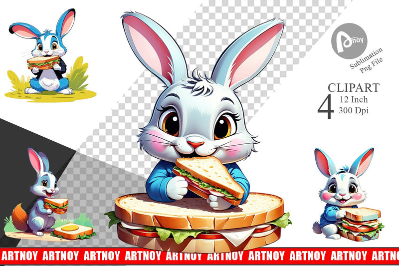 Bunny with Sandwich Clipart Sublimation artnoy 