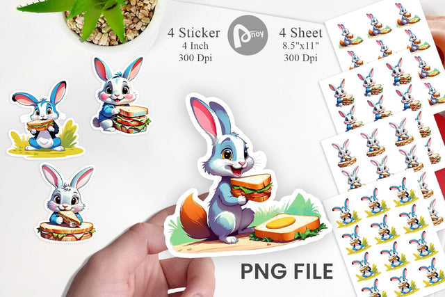 Bunny with Sandwich Sticker Sublimation artnoy 