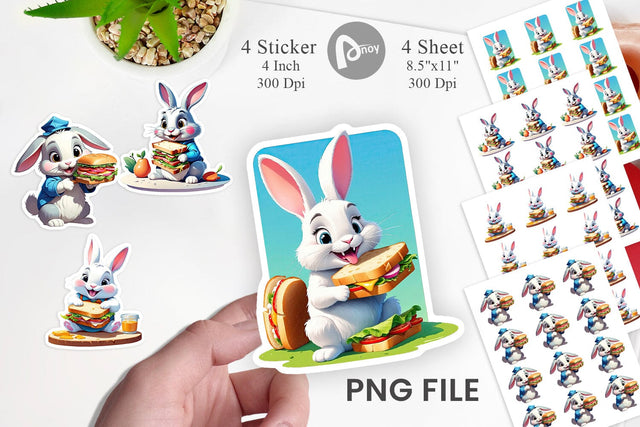 Bunny with Sandwich Sticker Sublimation artnoy 