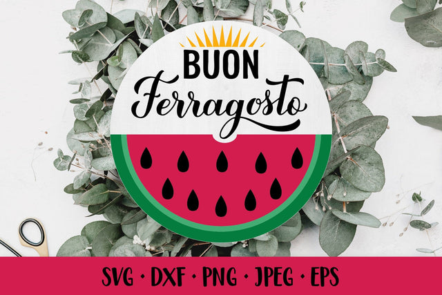 Buon Ferragosto round door sign. Italian summer holiday. SVG LaBelezoka 