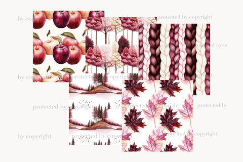 Burgundy Autumn Digital Papers | Fall Seamless Pattern Digital Pattern GlamArtZhanna 