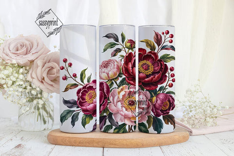 Burgundy Blush Peony 20oz Tumbler Wrap Sublimation sassyprint 