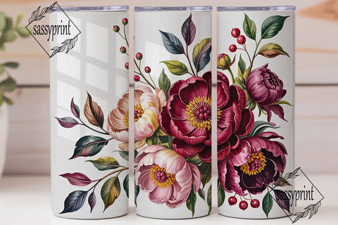 Burgundy Blush Peony 20oz Tumbler Wrap Sublimation sassyprint 