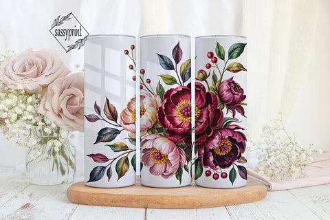 Burgundy Blush Peony 20oz Tumbler Wrap Sublimation sassyprint 