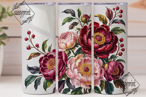 Burgundy Blush Peony 20oz Tumbler Wrap Sublimation sassyprint 