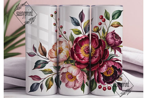 Burgundy Blush Peony 20oz Tumbler Wrap Sublimation sassyprint 