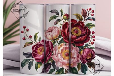 Burgundy Blush Peony 20oz Tumbler Wrap Sublimation sassyprint 
