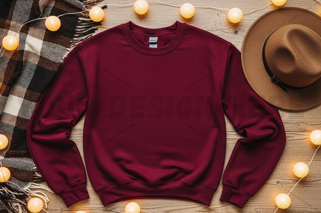 Burgundy crew neck sweatshirt mockup Mock Up Photo Designangry 