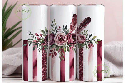 Burgundy Floral Glitter Tumbler Wrap Sublimation PixelChick 