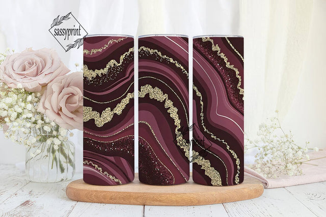 Burgundy Gold Agate 20oz Tumbler Wrap Sublimation sassyprint 