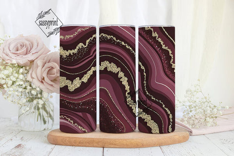 Burgundy Gold Agate 20oz Tumbler Wrap Sublimation sassyprint 