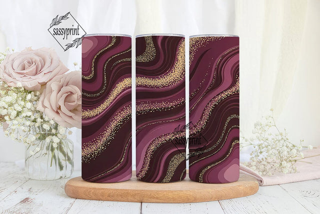 Burgundy Gold Agate 20oz Tumbler Wrap Sublimation sassyprint 