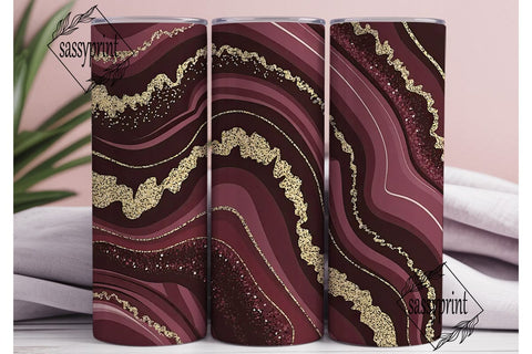 Burgundy Gold Agate 20oz Tumbler Wrap Sublimation sassyprint 