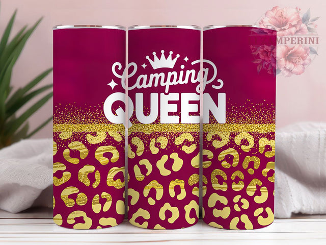 Burgundy Gold Leopard Camping Queen 20oz Tumbler Wrap, Burgundy Red, Gold Leopard Print, Camping Quotes, Retro Camper, 20oz Tumbler Wrap, Sublimation PNG Sublimation Li Zamperini 