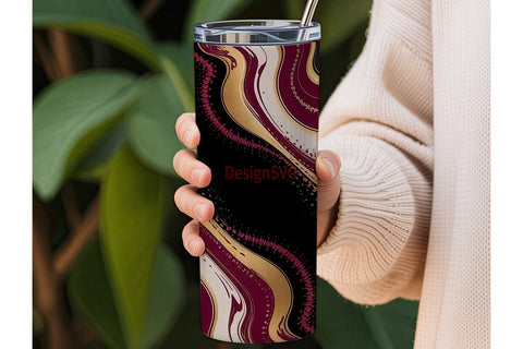 Burgundy Gold Marble 20oz Tumbler Wrap Sublimation DesignSVG 