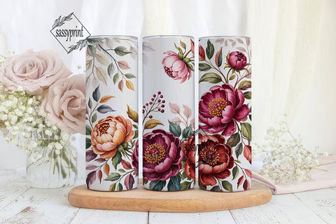 Burgundy Peony Watercolor Tumbler Wrap Sublimation sassyprint 