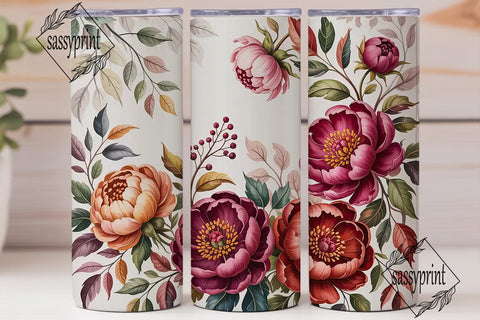 Burgundy Peony Watercolor Tumbler Wrap Sublimation sassyprint 