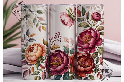 Burgundy Peony Watercolor Tumbler Wrap Sublimation sassyprint 