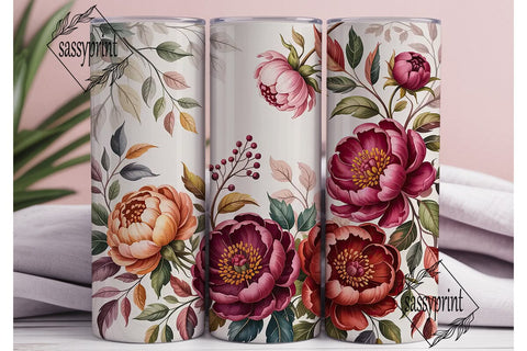 Burgundy Peony Watercolor Tumbler Wrap Sublimation sassyprint 