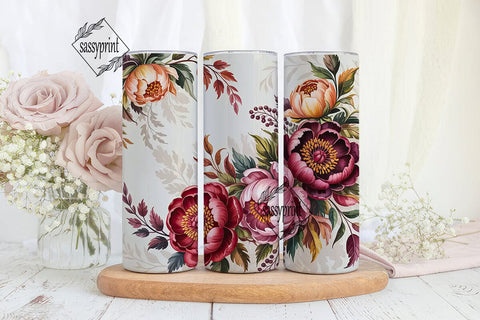 Burgundy Peony Watercolor Tumbler Wrap Sublimation sassyprint 