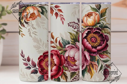 Burgundy Peony Watercolor Tumbler Wrap Sublimation sassyprint 