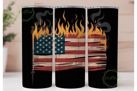 Burning American Flag 20oz Tumbler Wrap Sublimation PixelChick 