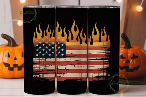 Burning American Flag 20oz Tumbler Wrap Sublimation PixelChick 
