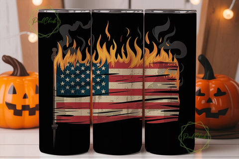 Burning American Flag 20oz Tumbler Wrap Sublimation PixelChick 