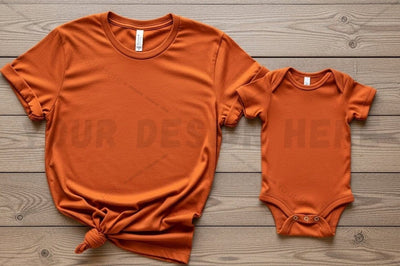 Burnt orange t-shirt and onesie set Mock Up Photo Regulrcrative 
