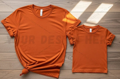 Burnt orange t-shirt mockup design for adults and kids Mock Up Photo Regulrcrative 