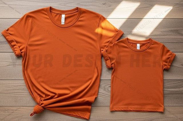 Burnt orange t-shirt mockup design for adults and kids Mock Up Photo Regulrcrative 